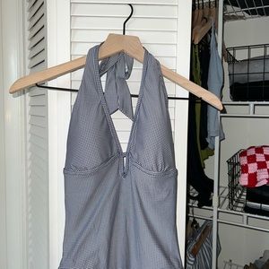 Helen Jon Blue One-piece Patterned Plunge Swim (S)